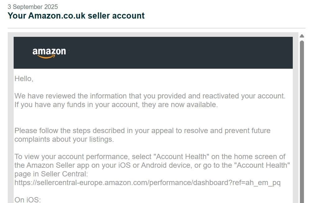 Official Amazon.co.uk UK Seller Account Reactivation